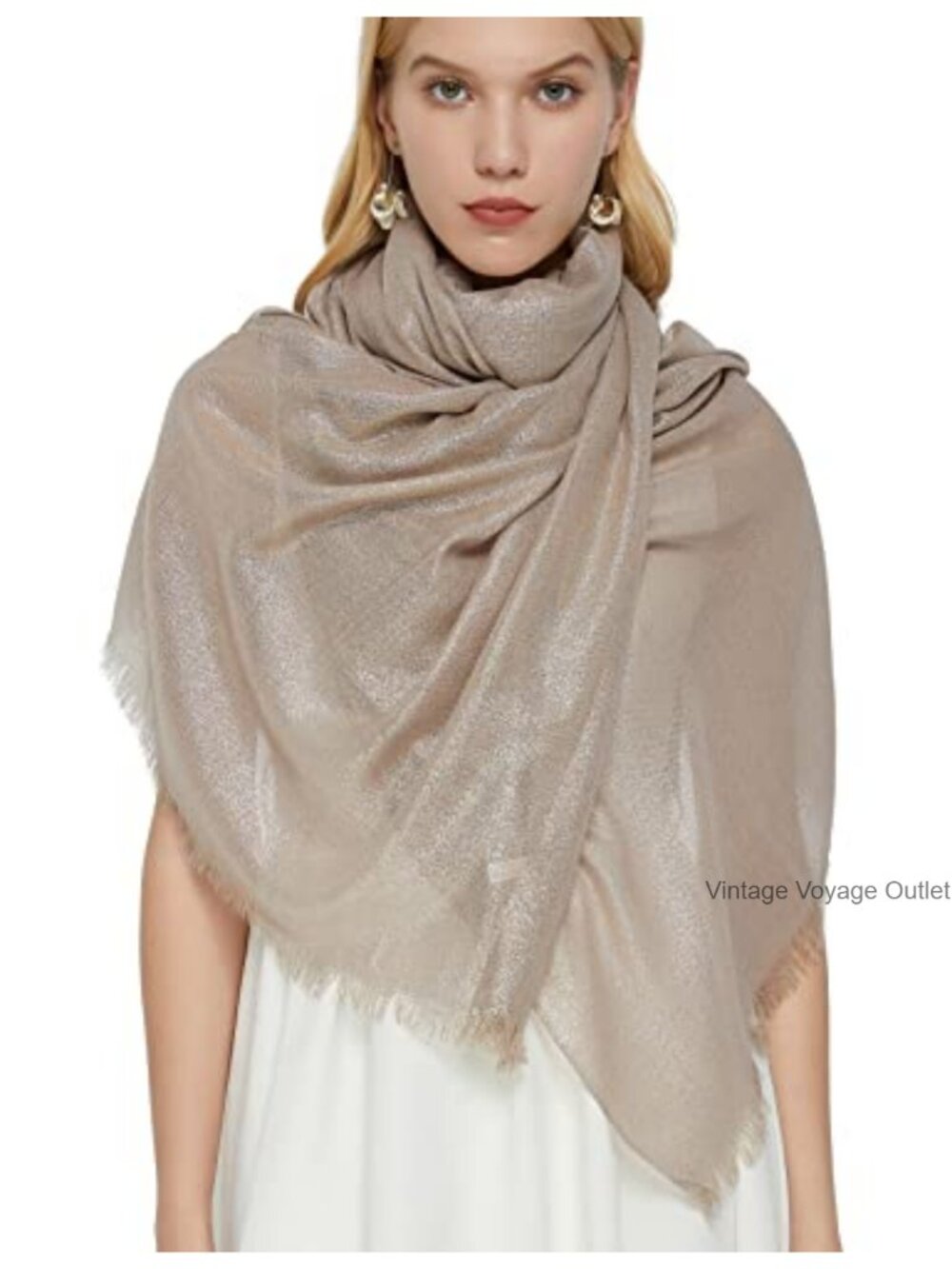 Metallic Sparkle Evening Shawl Lightweight Fringed Wrap for Wedding Party